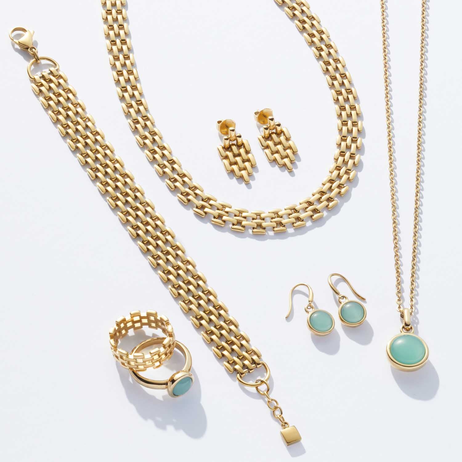 Schmuckkollektion mit Ring BEA 17 türkis, Ketten, Armbändern und Ohrringen