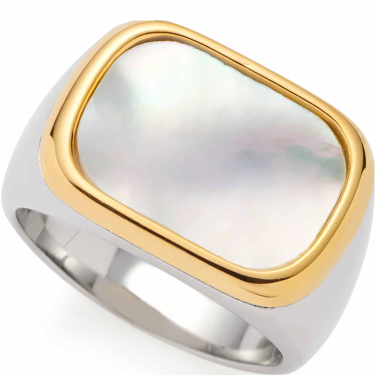 Ring PIRELLA 17 mit Perlmutt-Stein in Zweifarbdesign aus Edelstahl