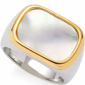 Ring PIRELLA 17 mit Perlmutt-Stein in Zweifarbdesign aus Edelstahl