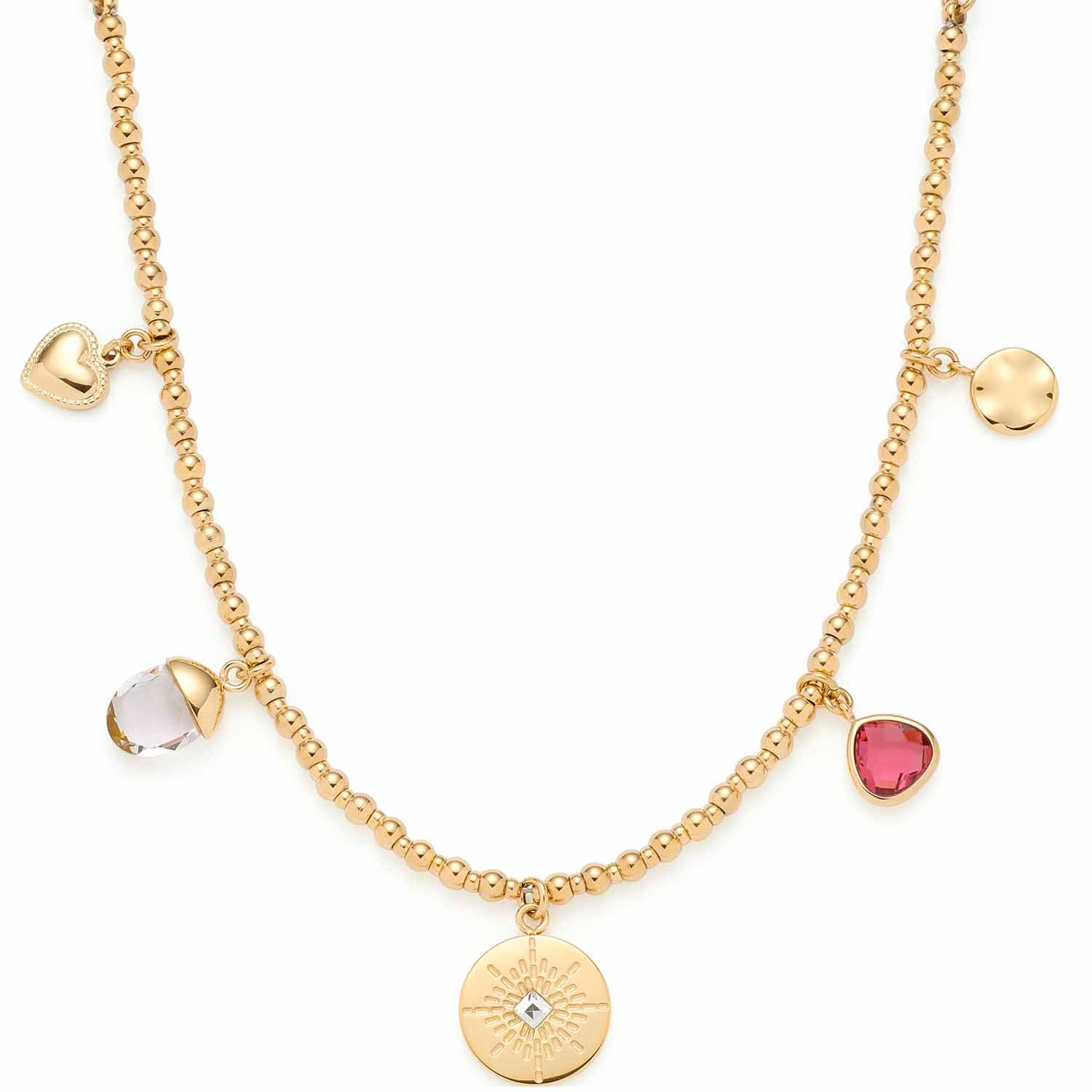 Halskette GISELLE mit goldfarbener Kette und farbigen Glasanhängern