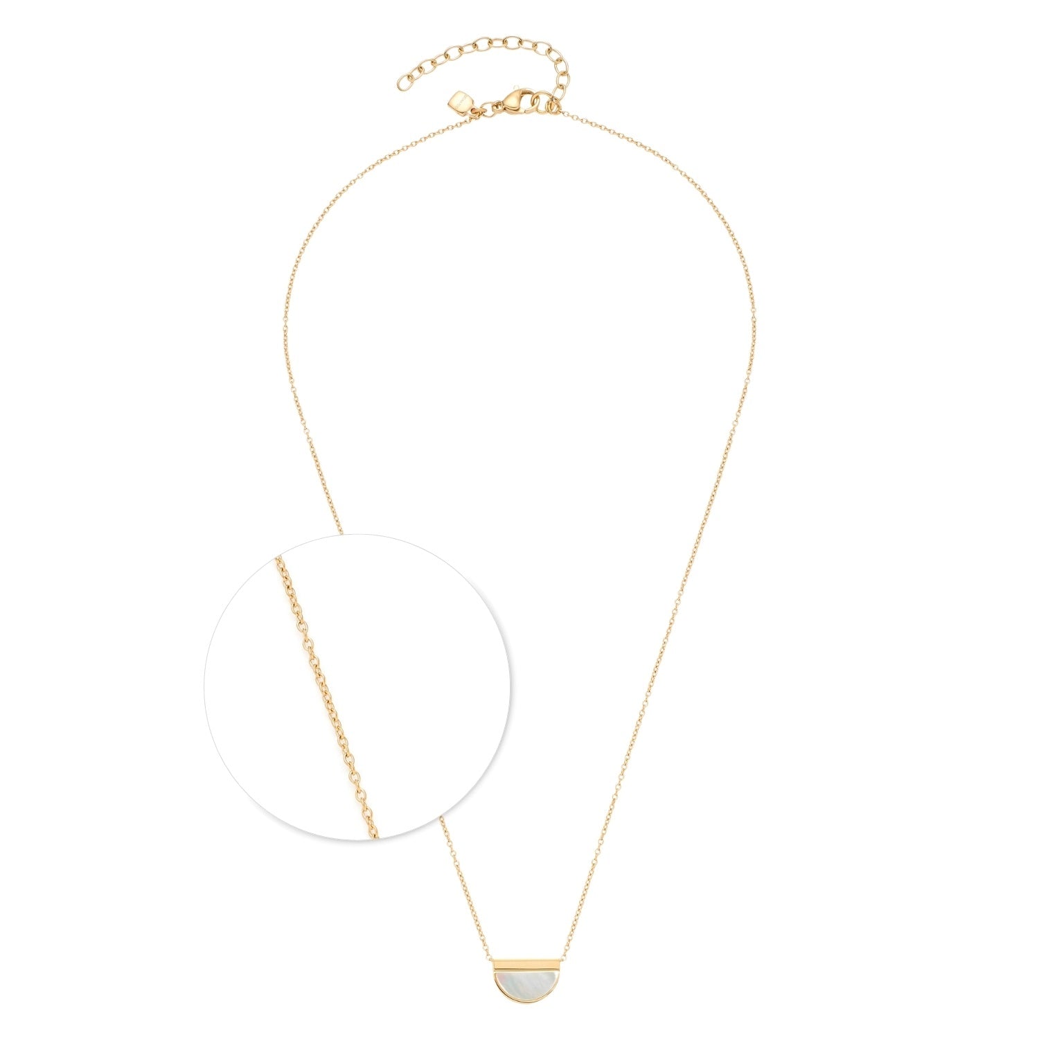 Halskette MIMO mit goldener Kette und Muschelanhänger, Detailansicht der Kettenglieder