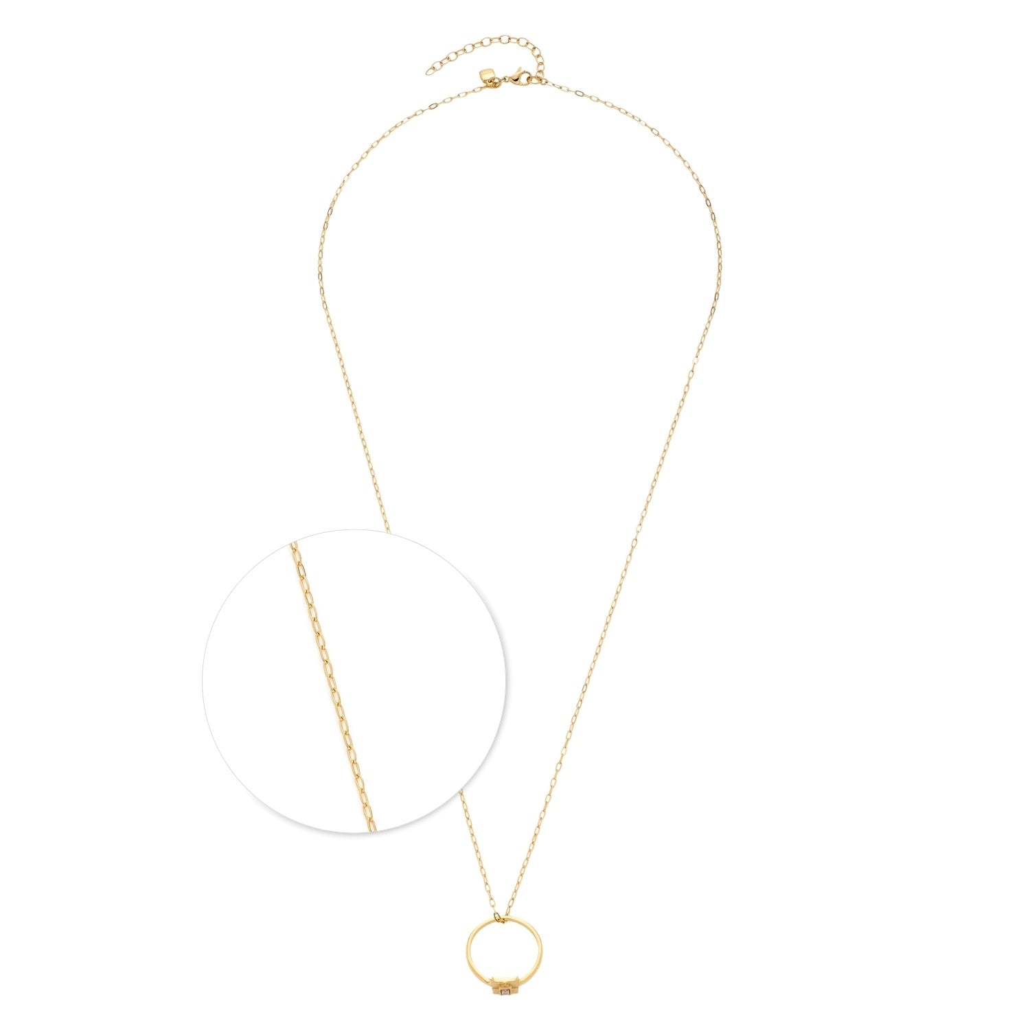 Halskette LEDA 60 cm CIAO in Gold mit rundem Glasanhänger, Detailausschnitt der Kette