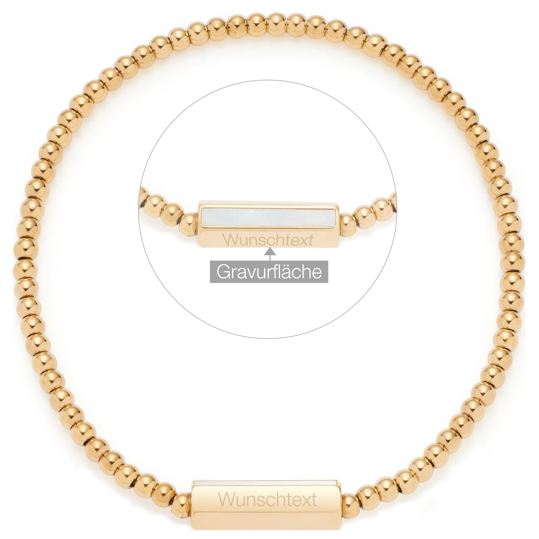 Armband PILEA gold mit Gravurfläche und Beispieltext