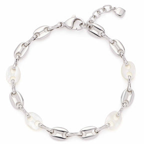 Armband LINDI mit Edelstahlgliedern und Perlmuttelementen, Ansicht von vorne