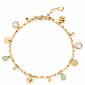 Armband ELLA mit Glas-Anhängern in Grün und Weiß auf goldener Kette
