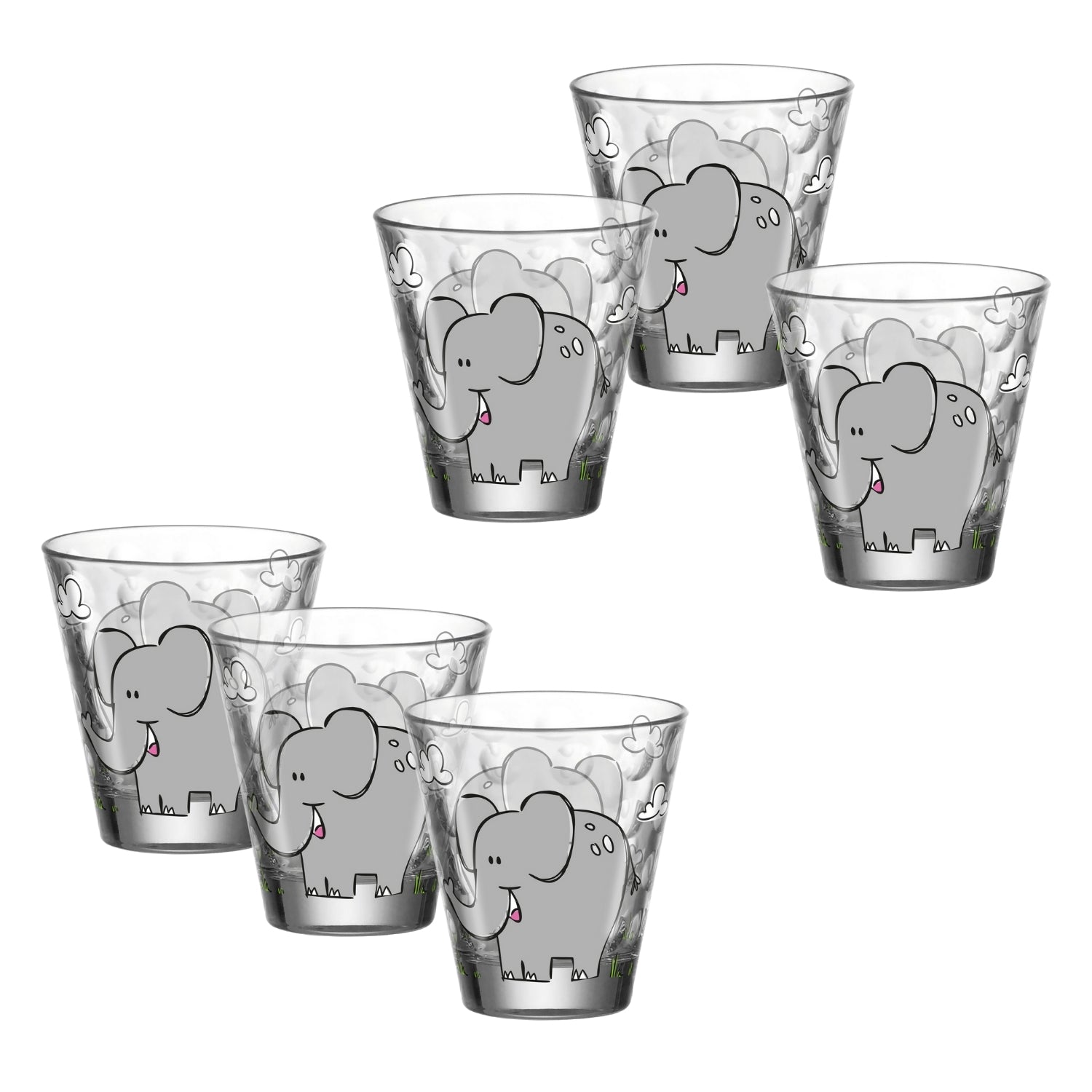 Kinderbecher BAMBINI OPTIC 215ml Elefant 6er-Set mit Elefanten-Motiven in Grau
