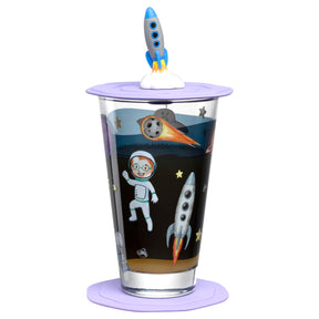 Trinkset BAMBINI AVVENTURA mit Weltall-Motiven, Astronaut und Raketen auf Glas
