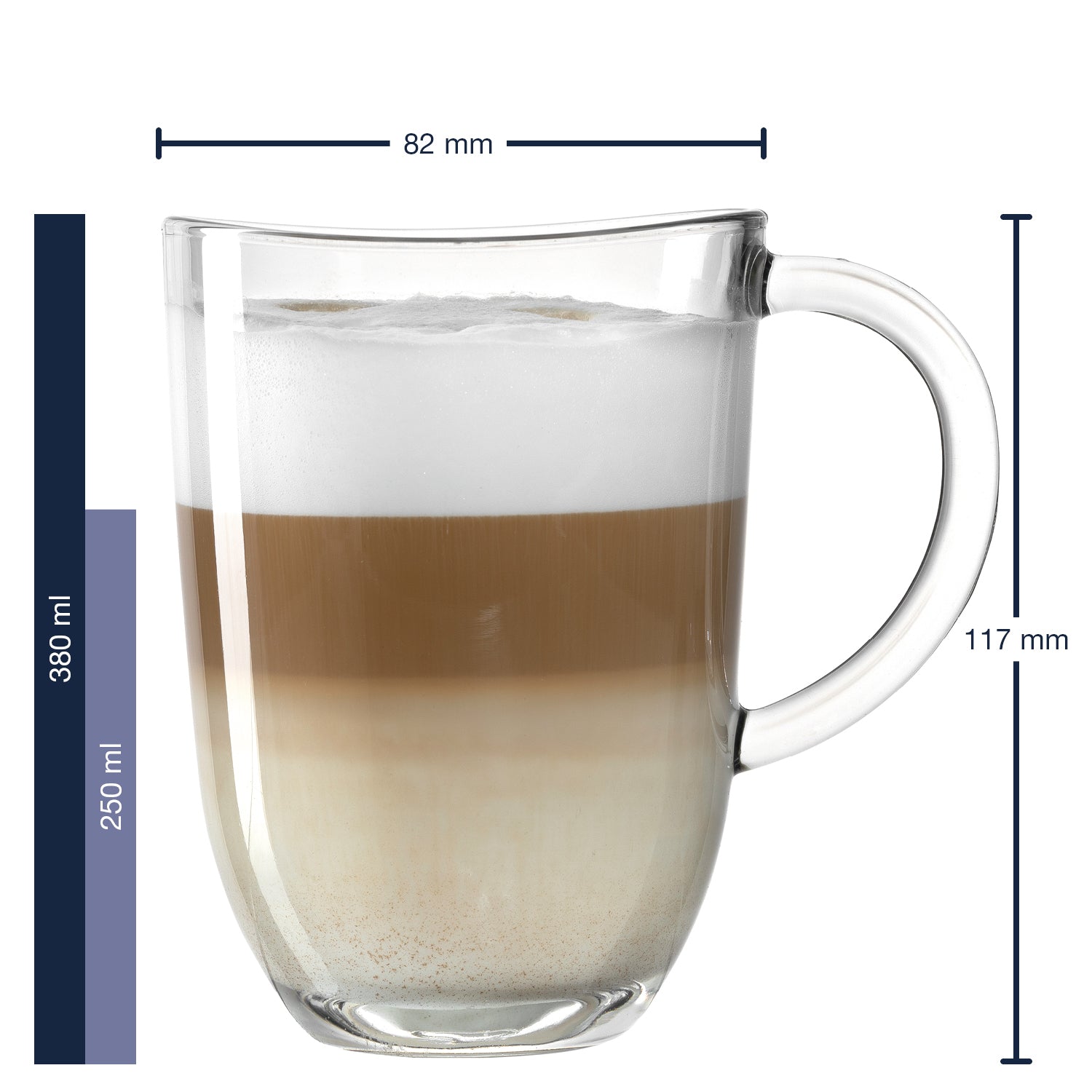 Massangaben zu Tasse NAPOLI 380 ml mit Heißgetränk gefüllt