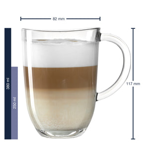 Massangaben zu Tasse NAPOLI 380 ml mit Heißgetränk gefüllt