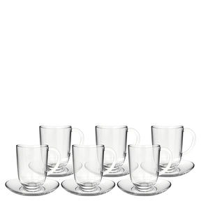 Sechs Latte Macchiatotassen NAPOLI mit Untertassen aus Glas