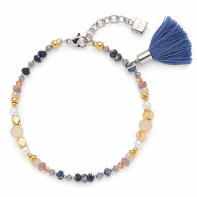 Armband BABSI mit mehrfarbigen Glasperlen und blauem Troddel