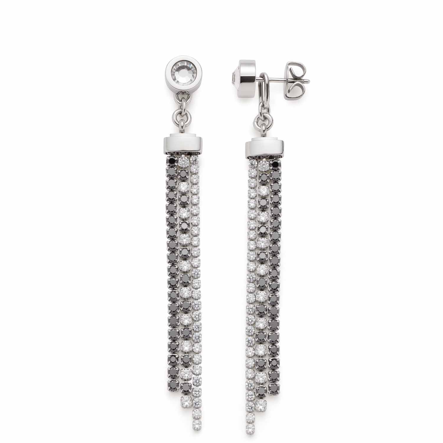 Ohrstecker ATURA mit glänzenden Strass-Elementen in Silber und Grau auf weissem Hintergrund