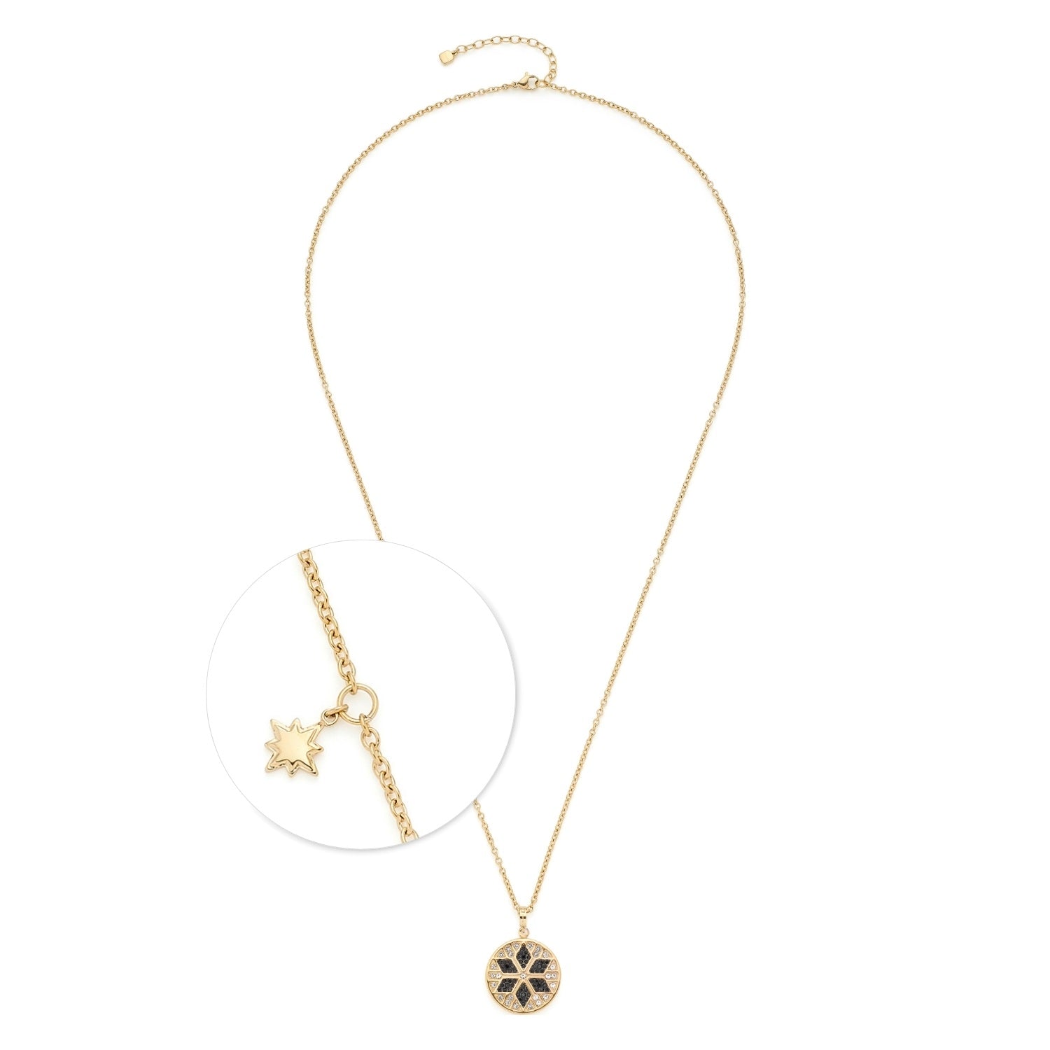 Halskette BIELLA mit Blütenanhänger und Stern-Charm-Detail, goldfarben