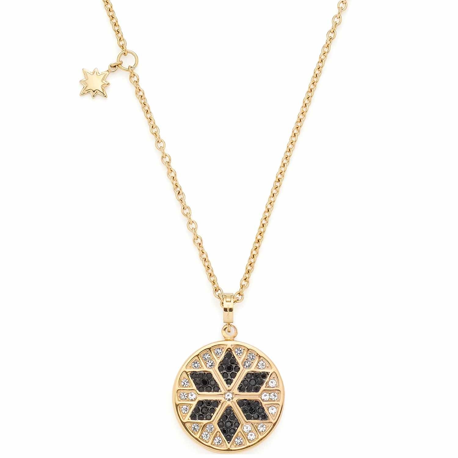 Halskette BIELLA mit rundem Anhänger, schwarze und goldene Zirkonia, Stern-Charm