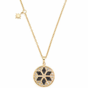 Halskette BIELLA mit rundem Anhänger, schwarze und goldene Zirkonia, Stern-Charm