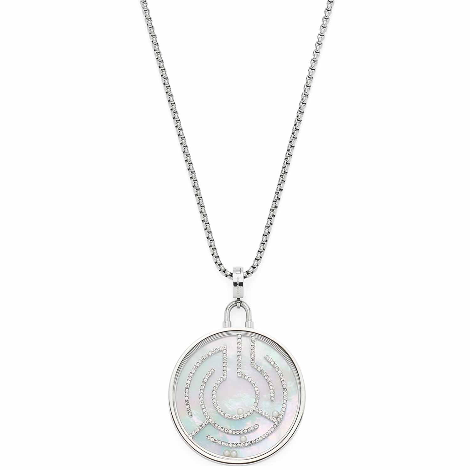 Halskette JOY 80 cm silber mit rundem Glaspendant und Spiralmuster