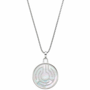 Halskette JOY 80 cm silber mit rundem Glaspendant und Spiralmuster