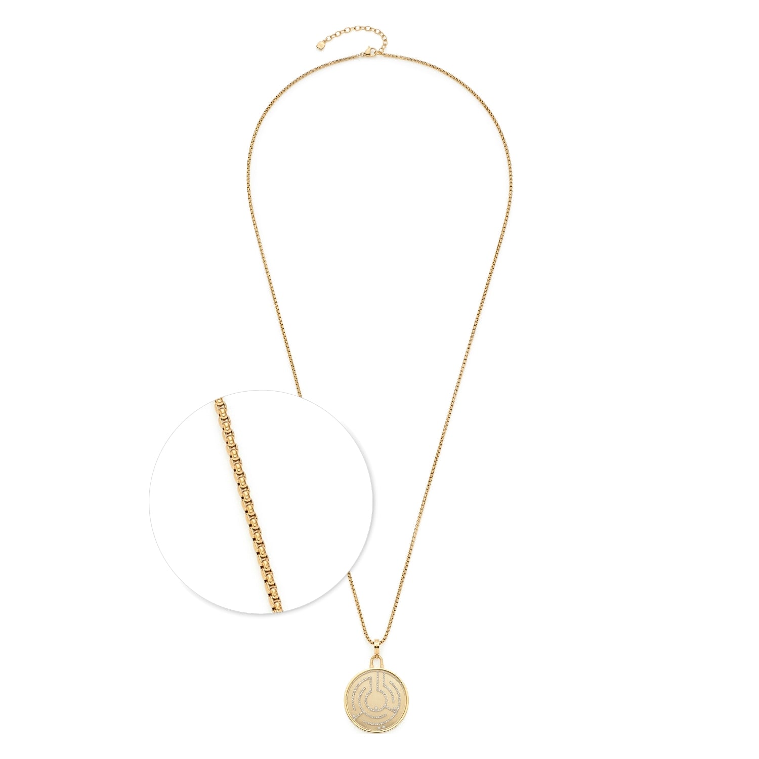 Halskette JOY 80 cm gold mit rundem Anhänger, Detailansicht der Kette