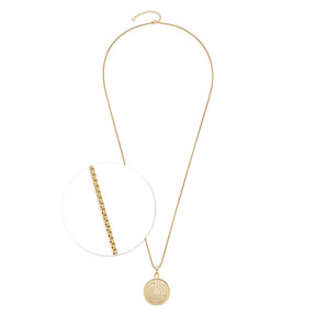Halskette JOY 80 cm gold mit rundem Anhänger, Detailansicht der Kette