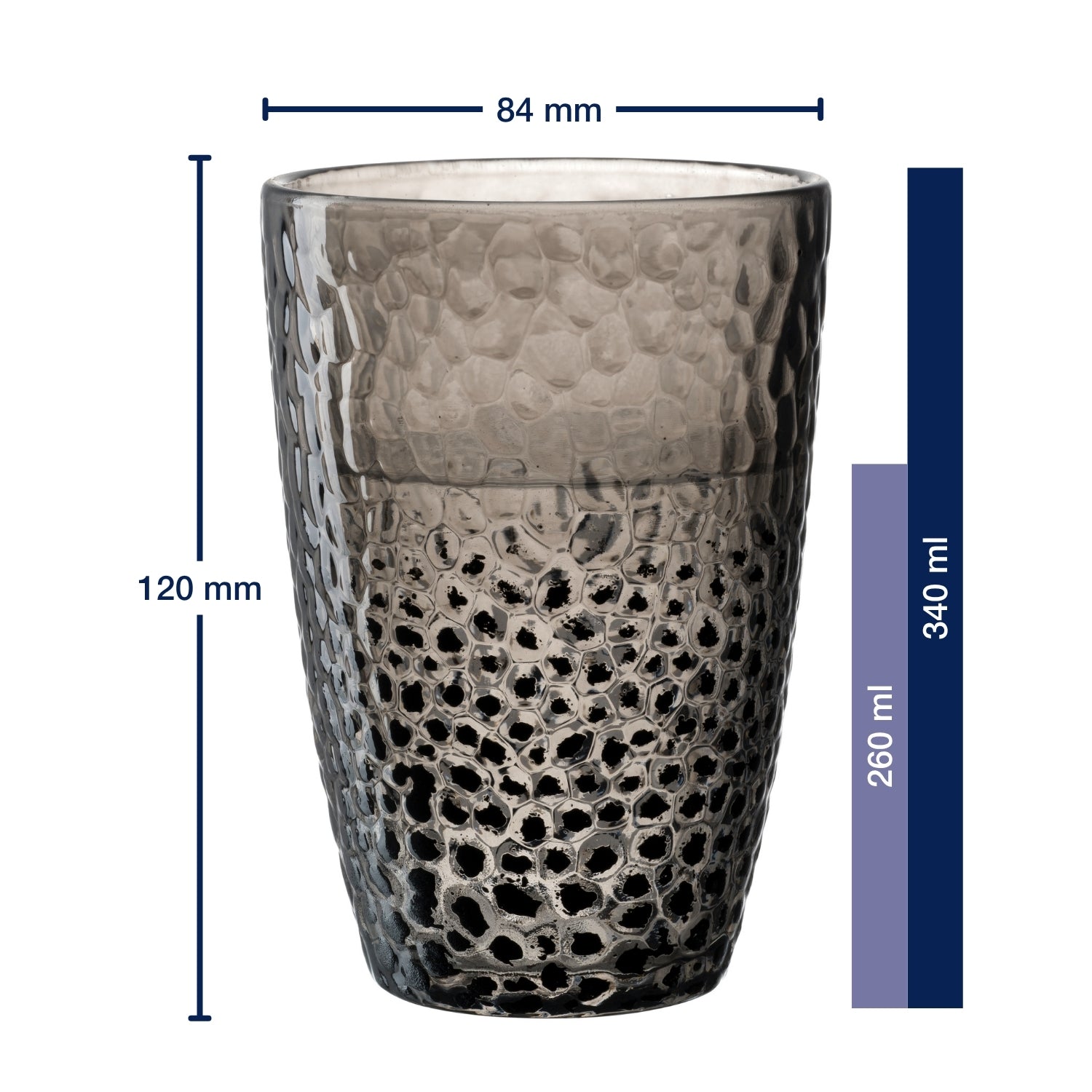Massangaben zum Trinkglas MATERA 340 ml anthrazit