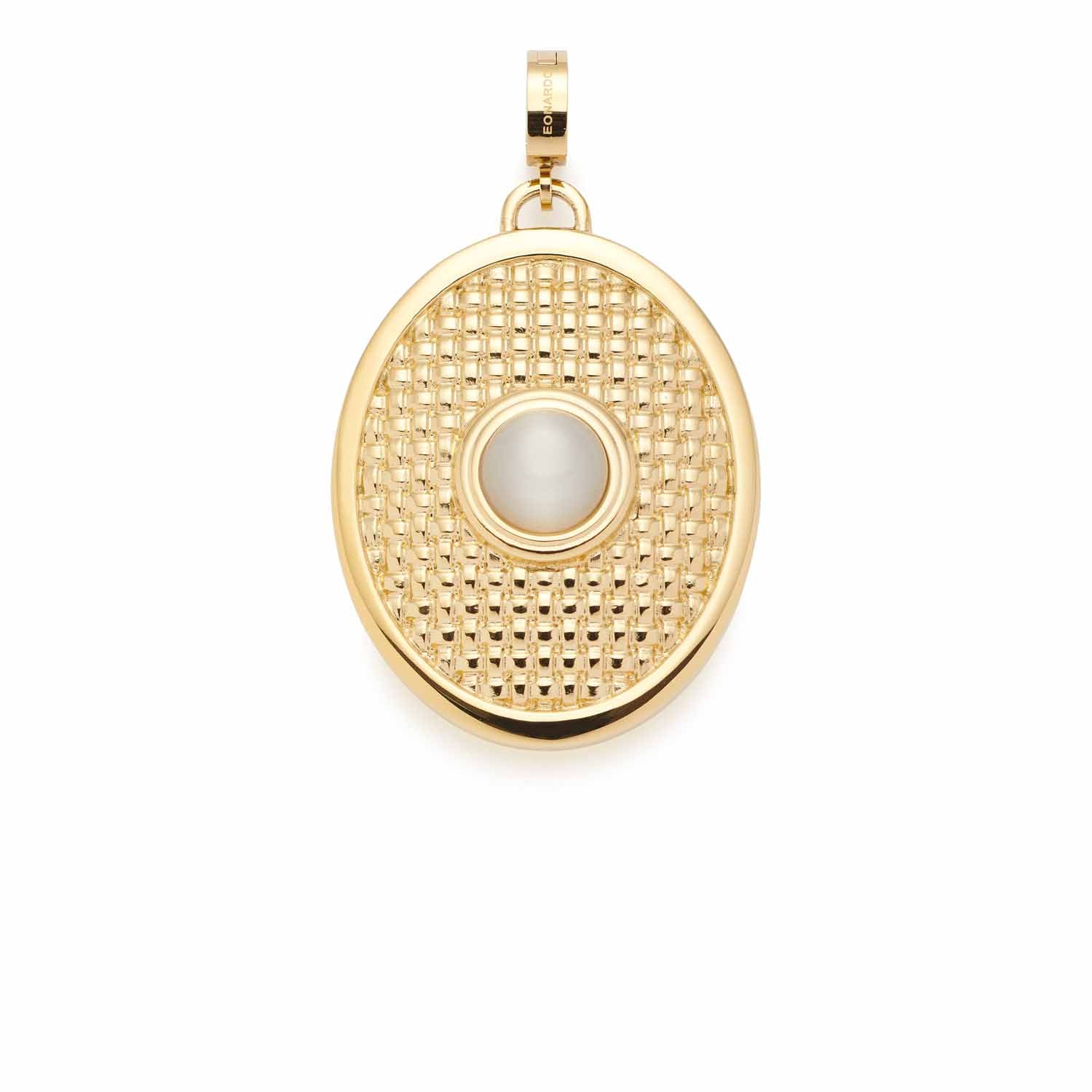 Anhänger FIDELIA gold mit ovalem Gitterdesign und Chatoyance-Stein in der Mitte