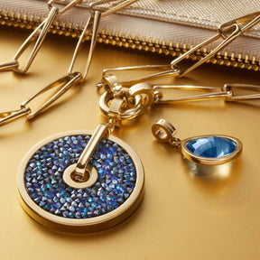 Anhänger JUVINGA gold Clip & Mix mit blauen Glasperlen und Kettengliedern