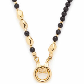 Halskette DORINA gold mit schwarzen Glasperlen und goldenem Verschluss