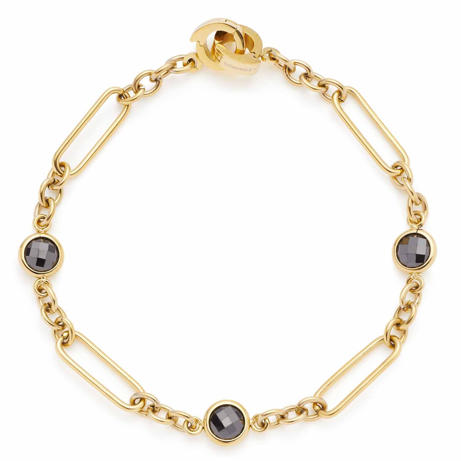 Armband DELICA gold mit grauen Glasperlen und Kettengliedern