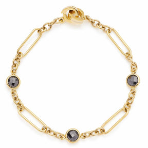 Armband DELICA gold mit grauen Glasperlen und Kettengliedern
