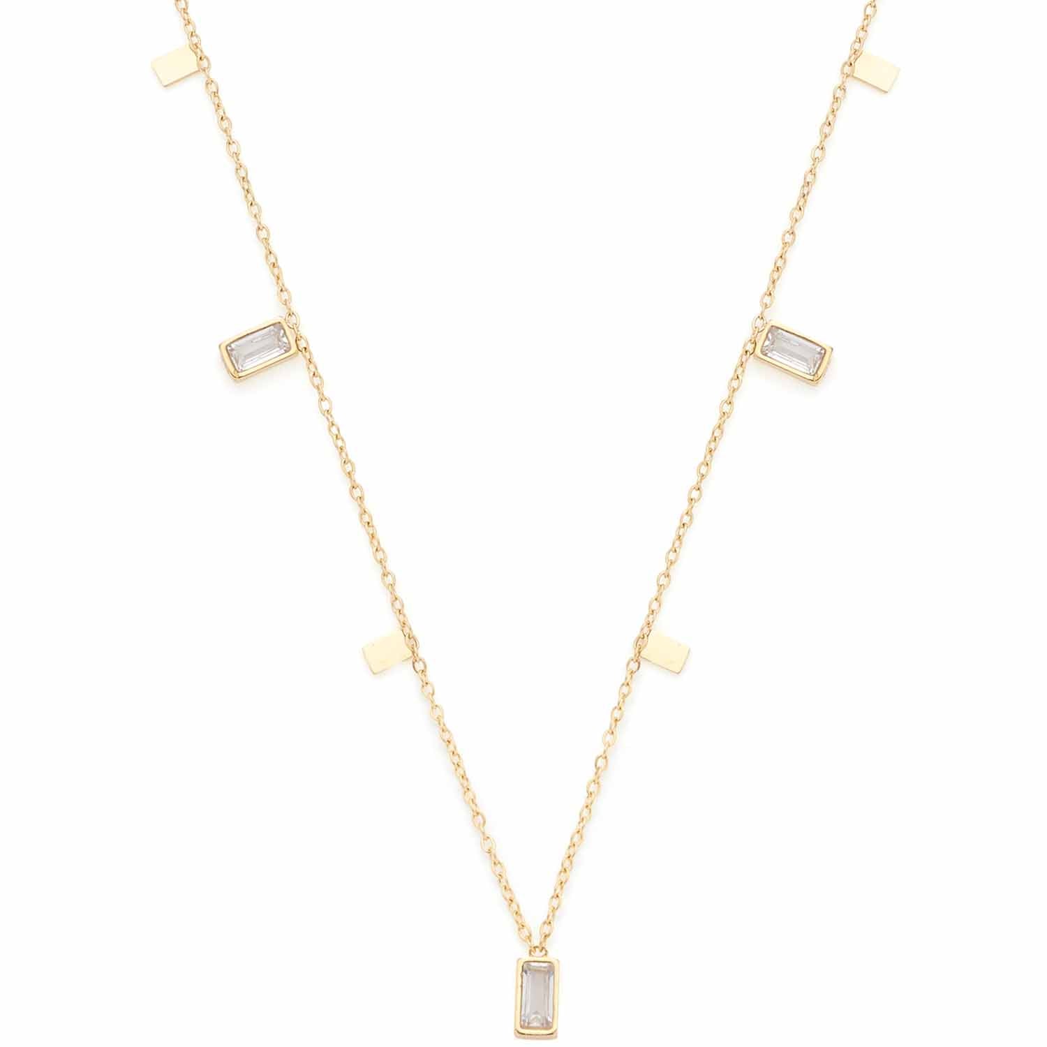 Halskette LIORA gold mit rechteckigen Zirkonia-Anhängern und quadratischen Plättchen