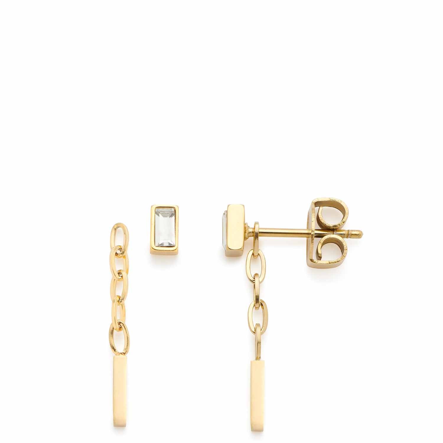 Ohrhänger LIORA gold mit Stab und Kettendetail, Steckverschluss