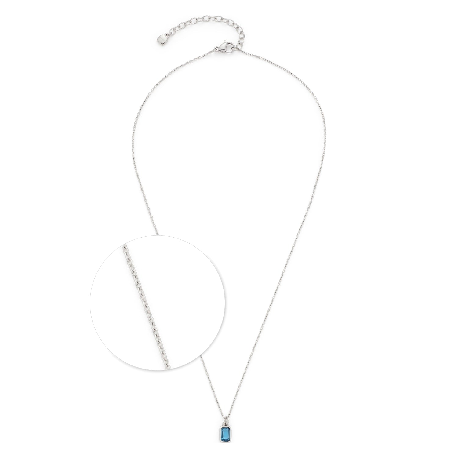 Halskette SOPHIA 42 cm CIAO mit blauem Glasanhänger, Detailausschnitt der Kette