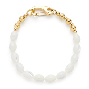 Armband PATSY gold mit weißen Muschelperlen und goldfarbenen Metallkugeln