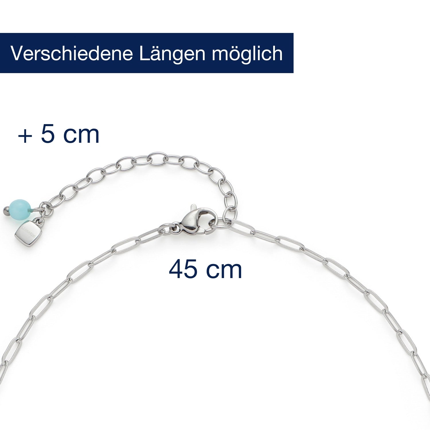 Massangaben zu Halskette RANDY, Verlängerungskette mit Glaselementen