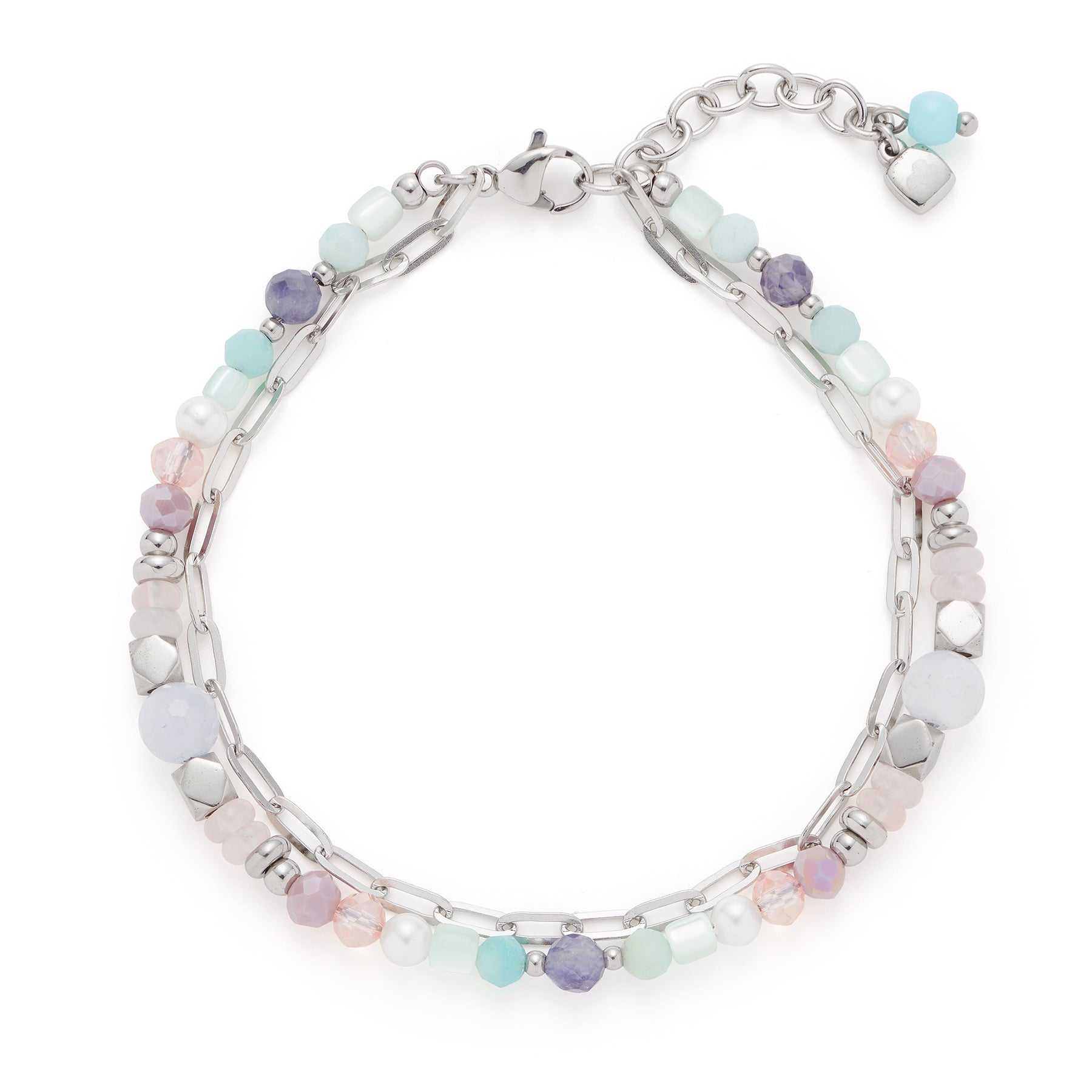 Armband RANDY mehrfarbig mit Glasperlen in Pastell- und Natursteinoptik auf weißem Hintergrund