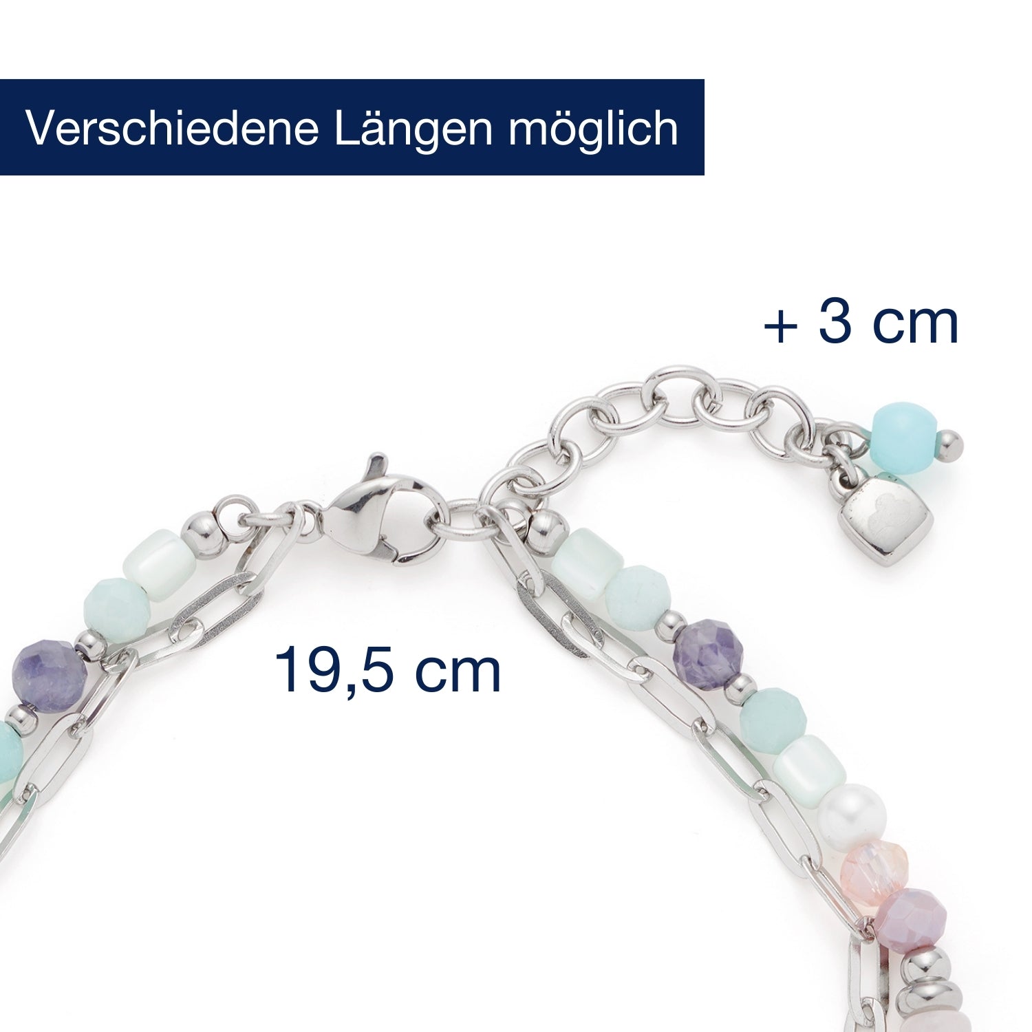 Massangaben zu Armband RANDY mit Größenangaben und Verlängerungskette