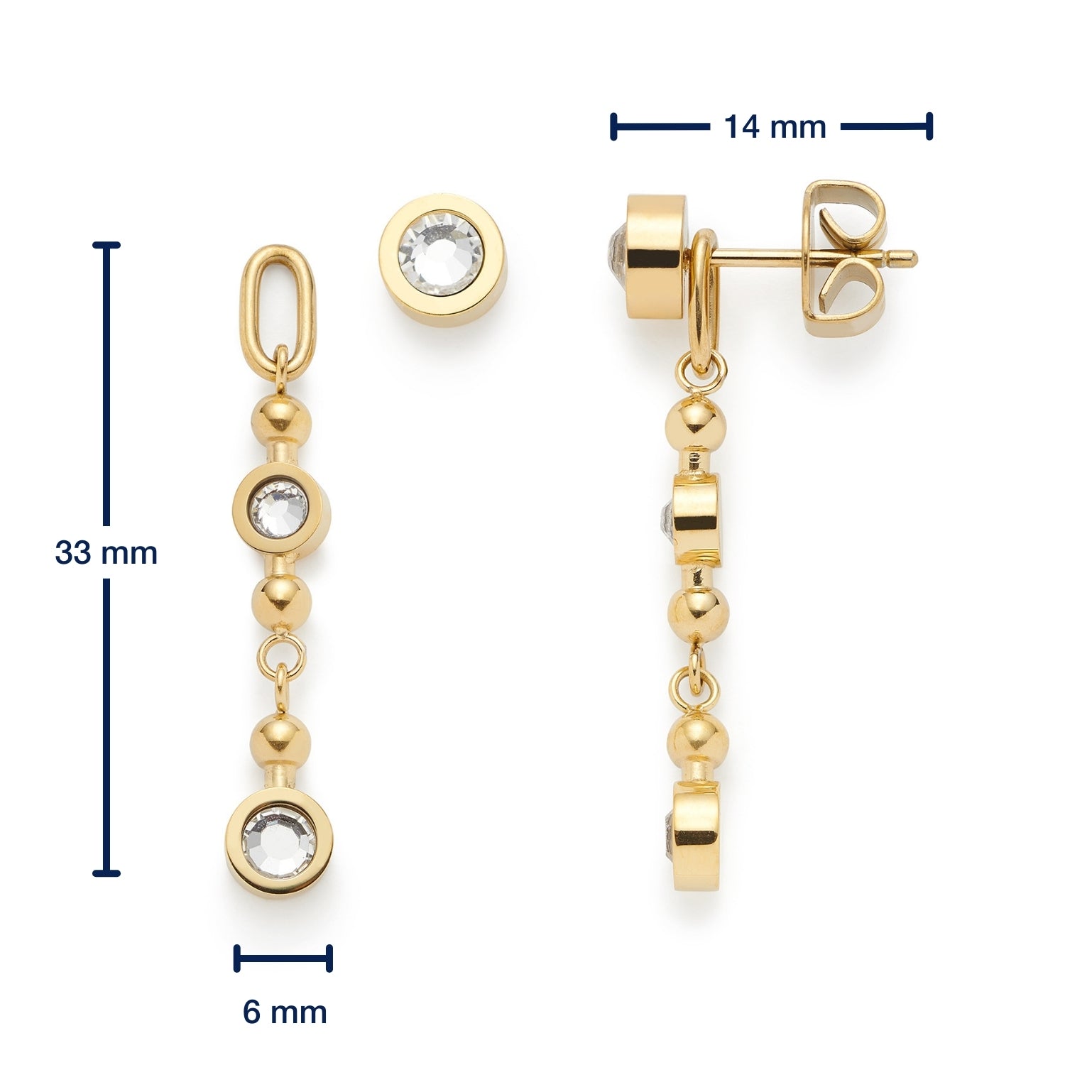 Massangaben zu Ohrhänger BOBBY gold mit Strasssteindetails