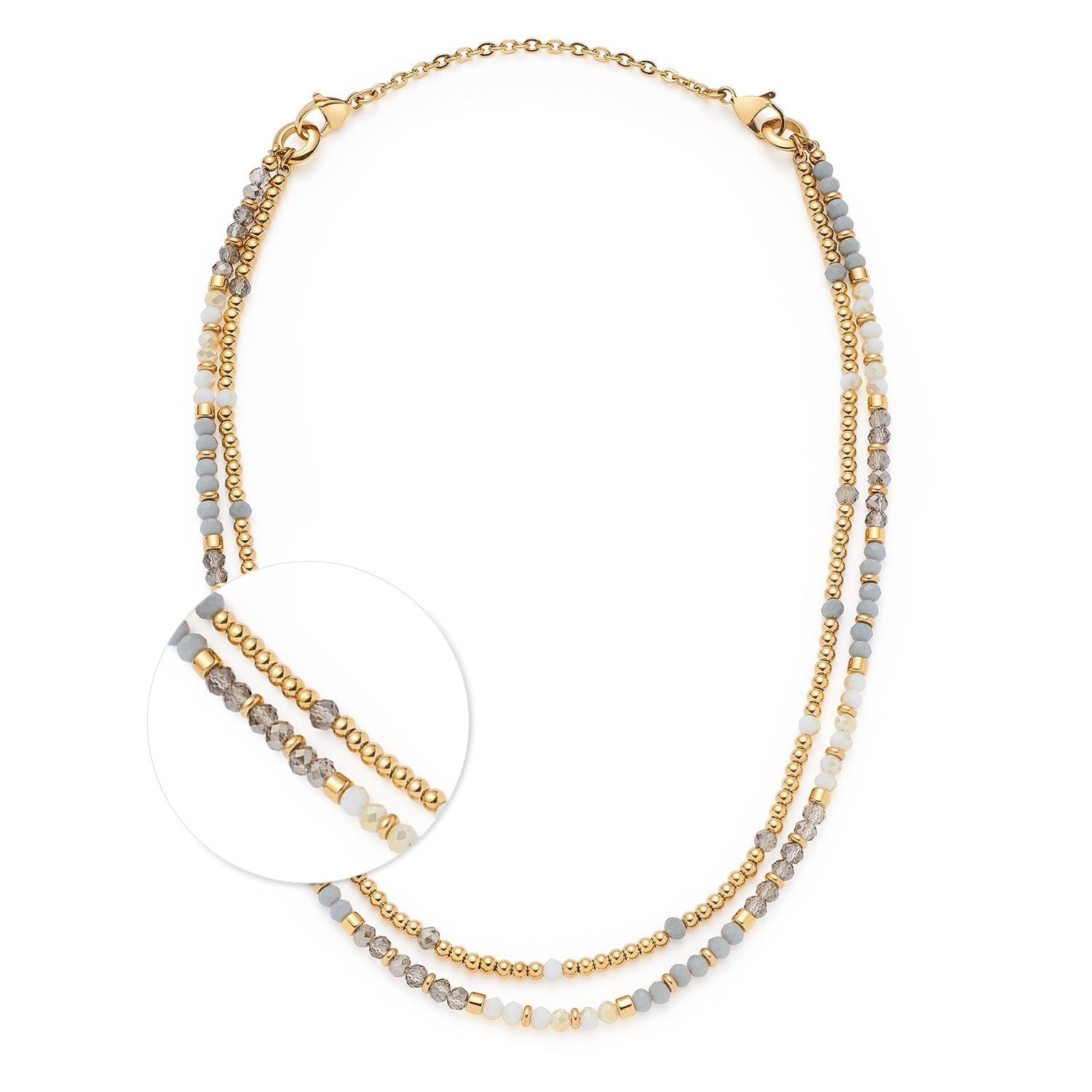 Halskette BERNADETTE mit gold- und silberfarbenen Glasperlen, Detailansicht des Verschlusses