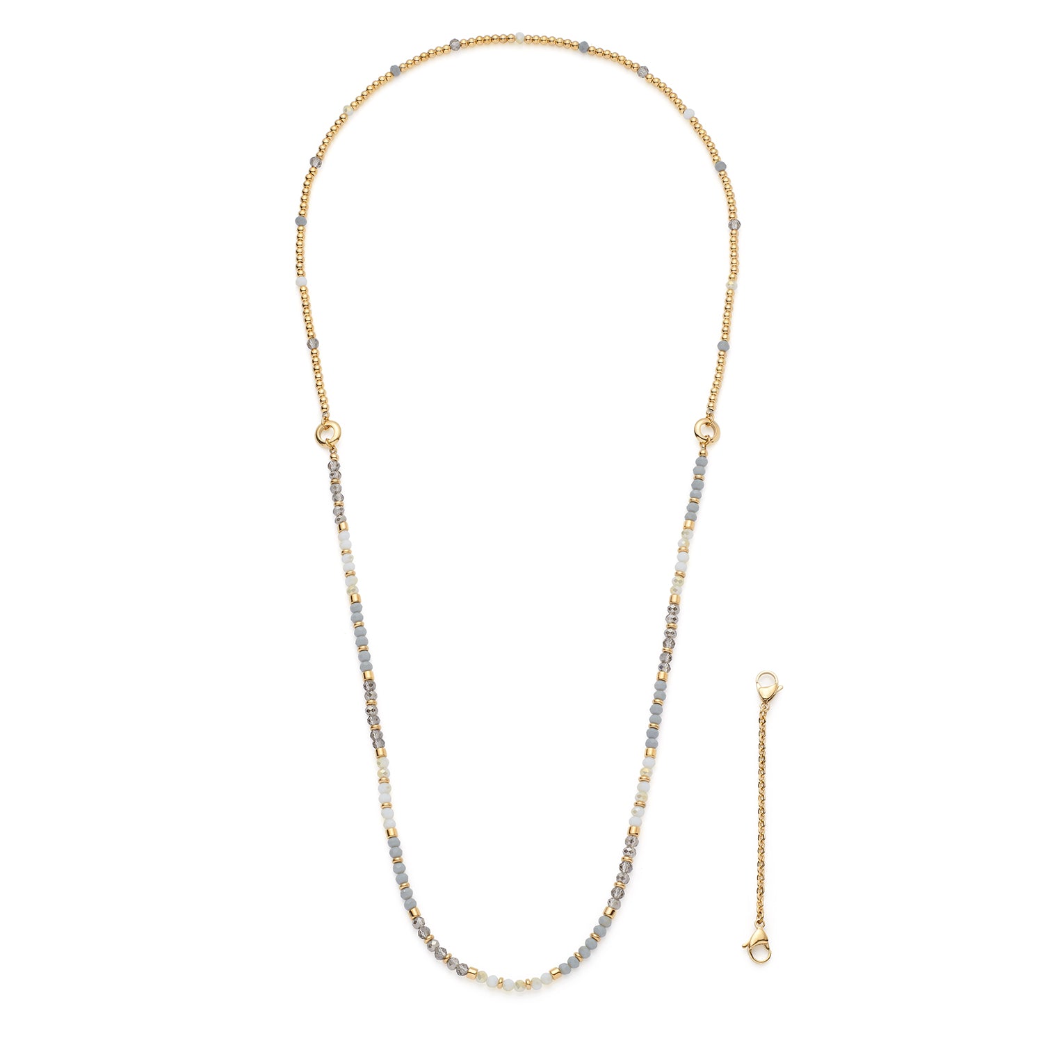 Halskette BERNADETTE mit gold- und silberfarbenen Glasperlenmix und Verlängerungskettchen