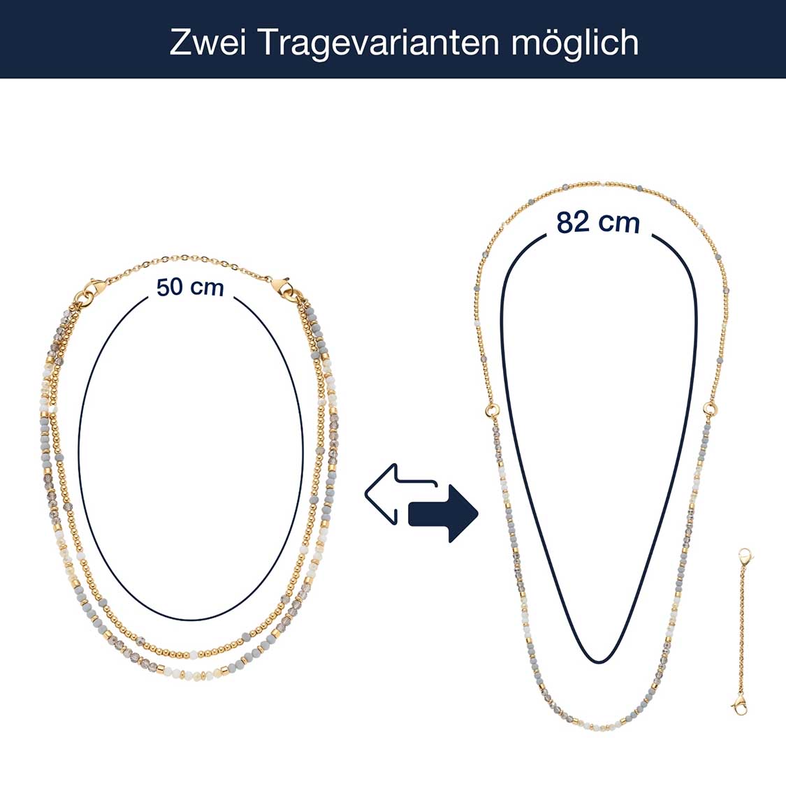 Massangaben zu Halskette BERNADETTE, zwei Tragevarianten möglich