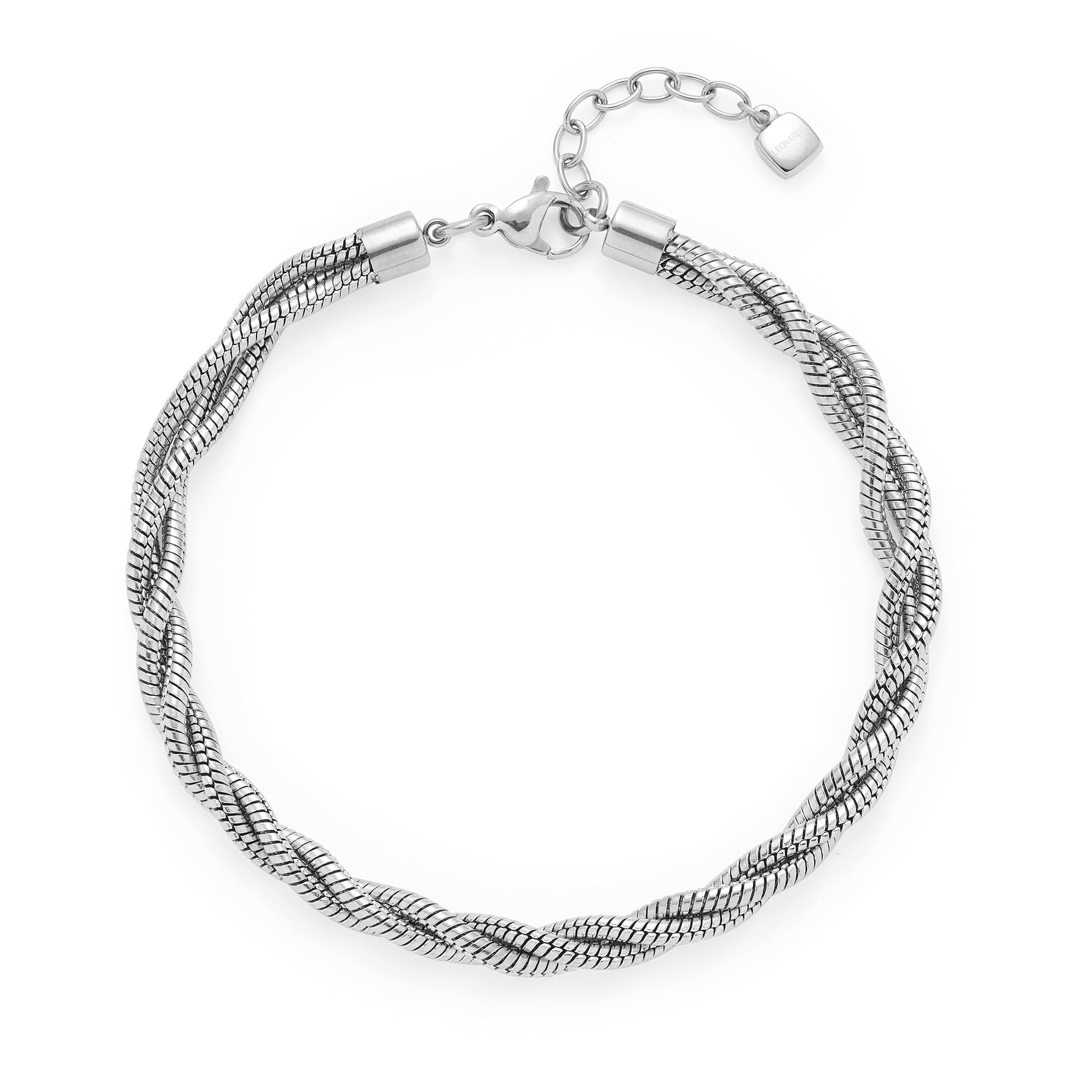 Silbernes Armband SUE mit gedrehtem Muster auf weißem Hintergrund