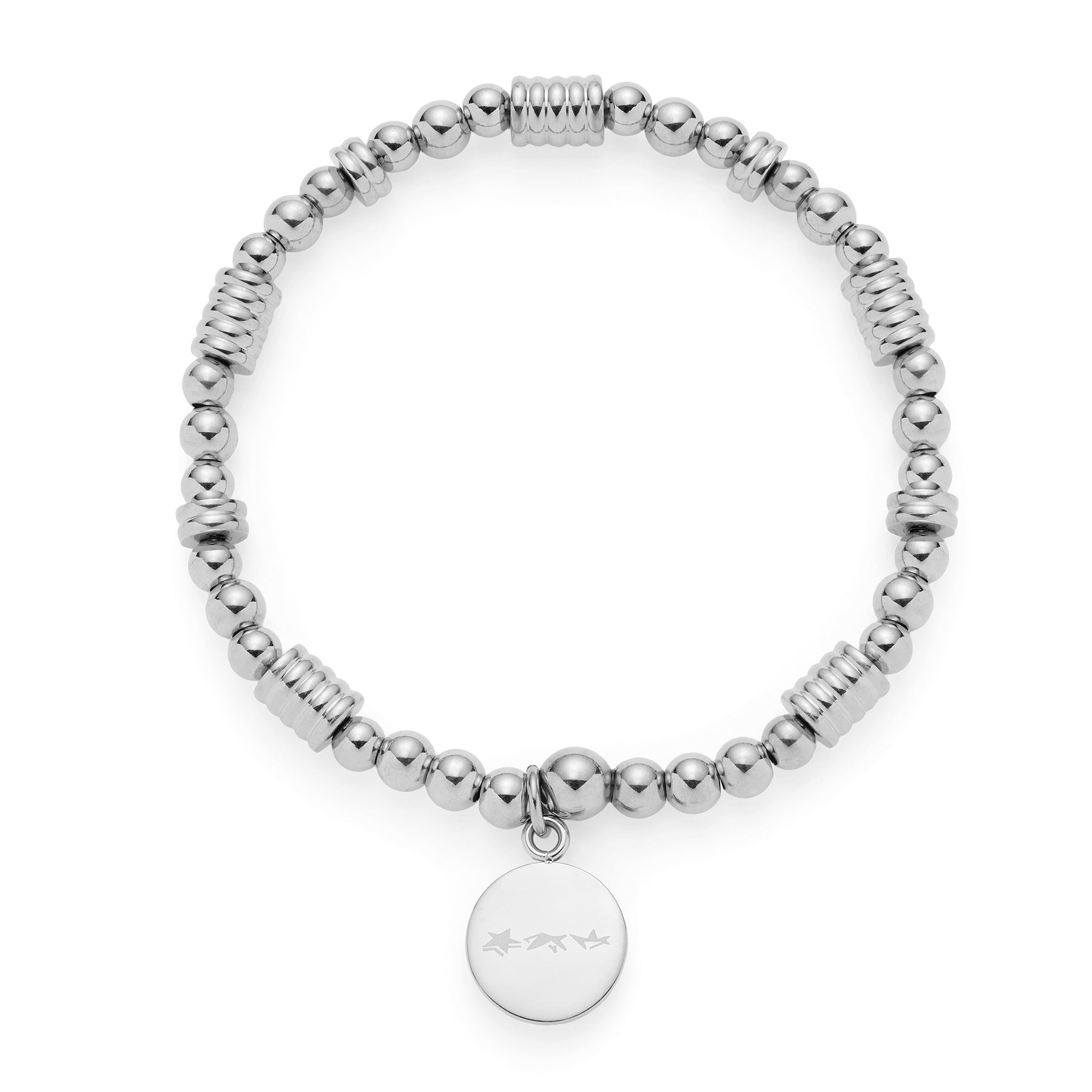Stretch Armband ELISABETH silber mit Perlenreihen und rundem Anhänger