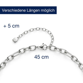 Massangaben zu Halskette ELISABETH, silberfarbene Edelstahlkette mit Verlängerungskettchen