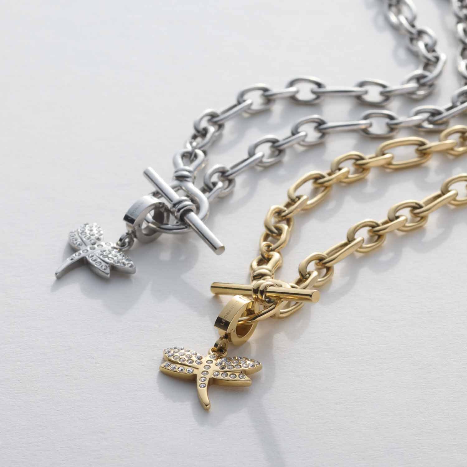 Zwei Halsketten ELISABETH mit Kreuzanhängern, eine silbern, eine goldfarben