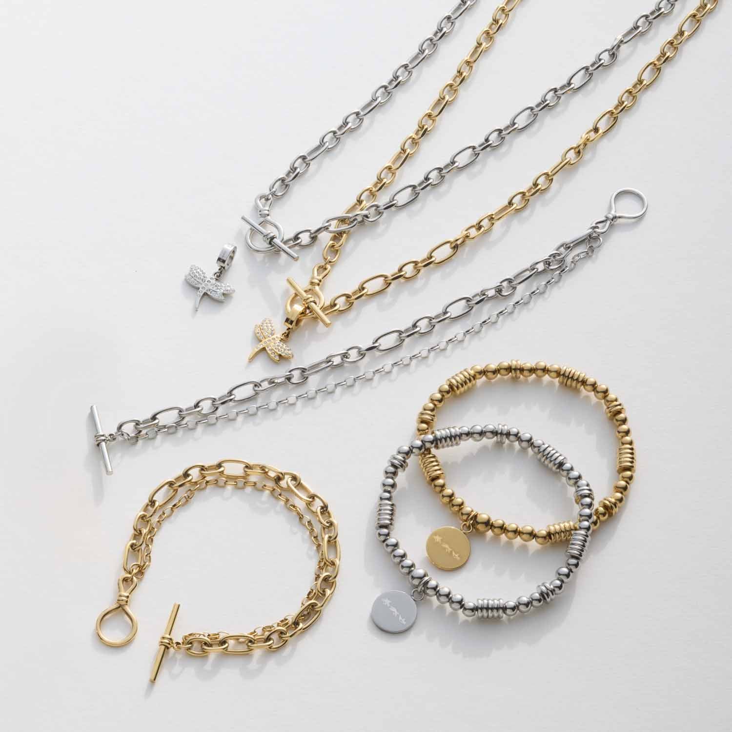 Halskette ELISABETH 45 cm mit Kettenvarianten und Schmuckarmbaender in Silber und Gold