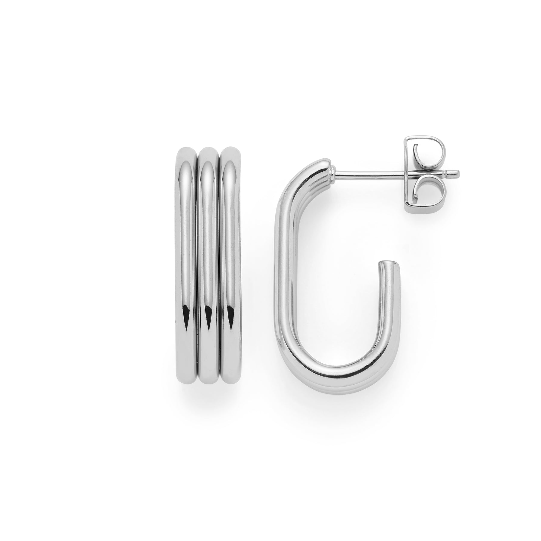 Ohrstecker ELISABETH in Silber, U-förmig mit gerillten Oberflächen, Stecker- und Verschlusssystem sichtbar
