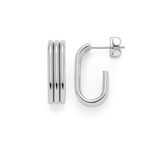 Ohrstecker ELISABETH in Silber, U-förmig mit gerillten Oberflächen, Stecker- und Verschlusssystem sichtbar
