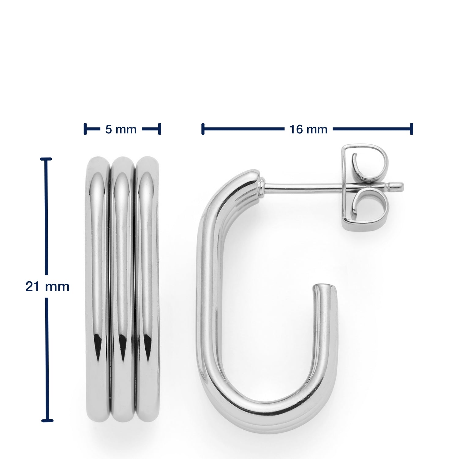 Massangaben zu Ohrstecker ELISABETH und Produktansicht von vorne und seitlich