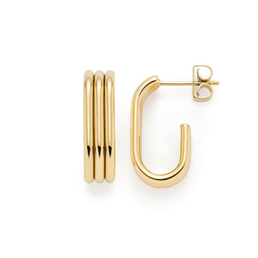 Ohrstecker ELISABETH gold, Paar, U-Form mit vertikalen Rillen, Stecker von vorne und von der Seite