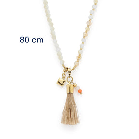 Halskette DONNA mit Glasperlen, Quasten-Anhänger und Charms